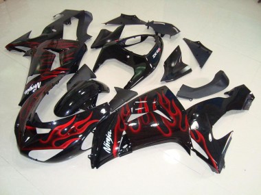 Negro Rojo Llama Carenado & Plástico Moto Kawasaki ZX10R 06-07