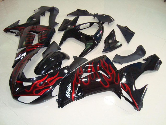 Negro Rojo Llama Carenado & Plástico Moto Kawasaki ZX10R 06-07 Negro Rojo Llama Carenado & Plástico Moto Kawasaki ZX10R 06-07