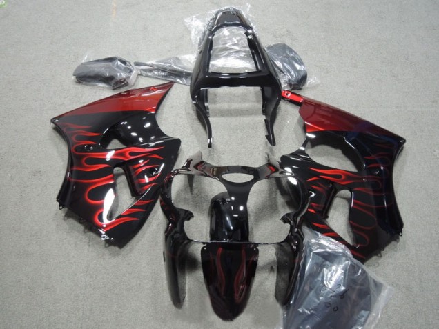 Negro Rojo Llama Kit Carenado Moto Kawasaki ZX6R 00-02 Negro Rojo Llama Kit Carenado Moto Kawasaki ZX6R 00-02