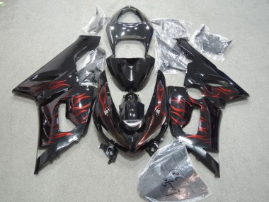Negro Rojo Llama Kits Completo Carenado Moto Kawasaki ZX6R 05-06