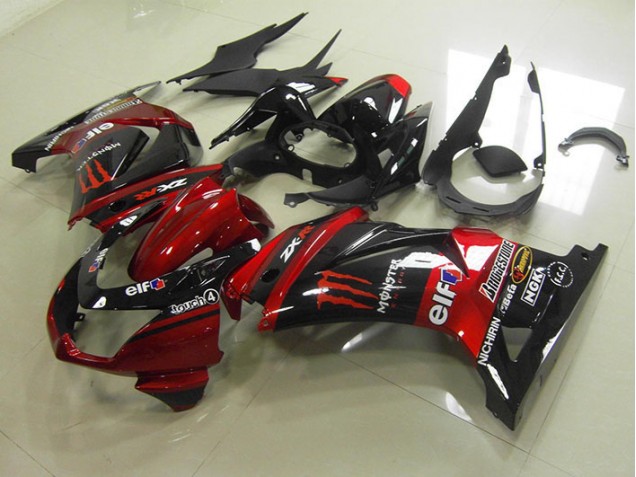 Negro Rojo Monster ABS Moto Plástico Kawasaki ZX 250R 08-12 Negro Rojo Monster ABS Moto Plástico Kawasaki ZX 250R 08-12