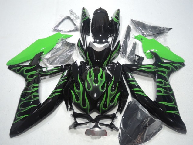Negro Verde Llama Carenado Moto Suzuki GSXR 600 K8 08-10 Negro Verde Llama Carenado Moto Suzuki GSXR 600 K8 08-10