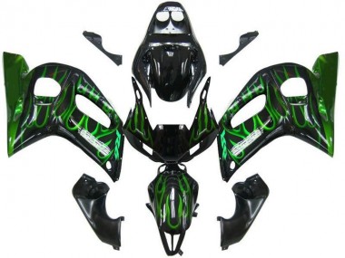 Negro Verde Llama Carenado Moto Yamaha R6 98-02