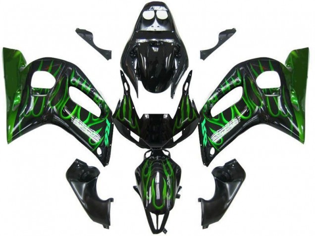 Negro Verde Llama Carenado Moto Yamaha R6 98-02 Negro Verde Llama Carenado Moto Yamaha R6 98-02