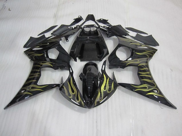 Negro con Amarillo Llama Carenado Moto Yamaha R6 03-05 Negro con Amarillo Llama Carenado Moto Yamaha R6 03-05