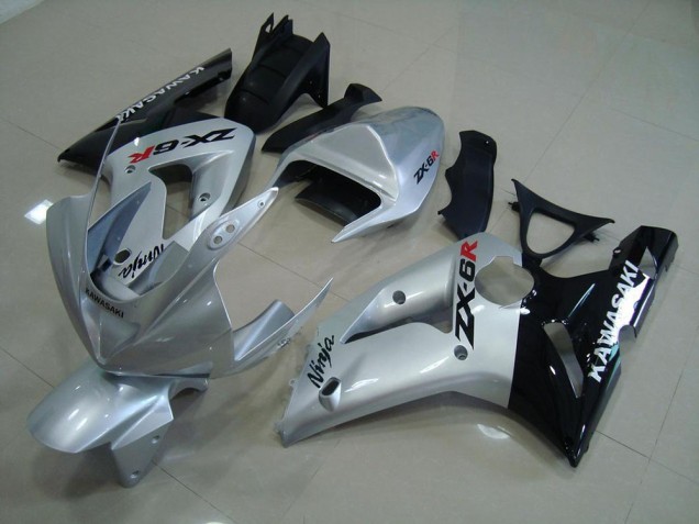 Plata Negro Carenado Moto Kawasaki ZX6R 03-04 Plata Negro Carenado Moto Kawasaki ZX6R 03-04
