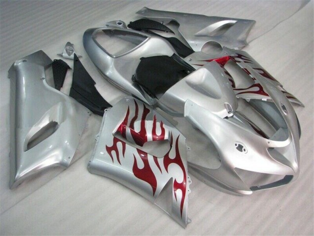 Plata Rojo Llamas Carenado Moto Kawasaki ZX6R 05-06 Plata Rojo Llamas Carenado Moto Kawasaki ZX6R 05-06