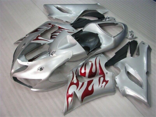 Plata Rojo Llamas Carenado Moto Kawasaki ZX6R 05-06 Plata Rojo Llamas Carenado Moto Kawasaki ZX6R 05-06