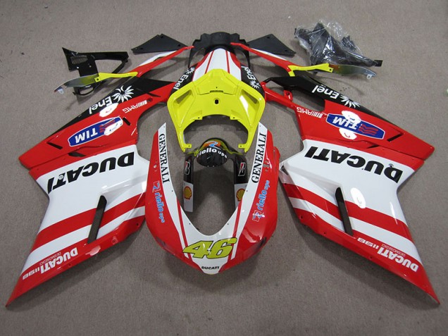 Rojo Blanco Generali 46 Carenado Moto Ducati 1098 848 07-14 Rojo Blanco Generali 46 Carenado Moto Ducati 1098 848 07-14