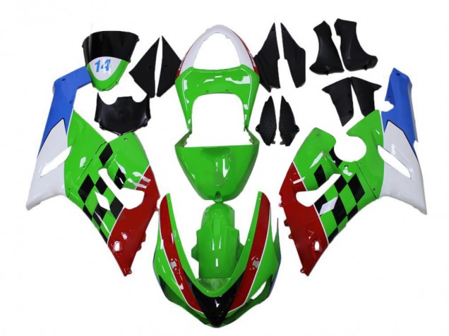 Verde Rojo Blanco Azul Carenado Moto Kawasaki ZX6R 05-06 Verde Rojo Blanco Azul Carenado Moto Kawasaki ZX6R 05-06